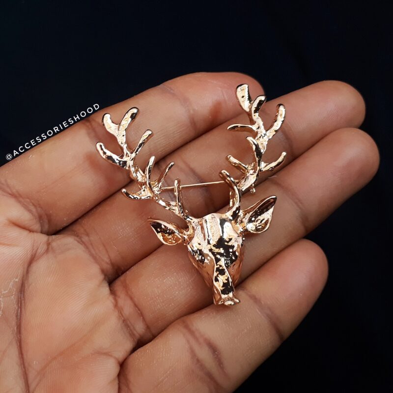 Men's Brooch - Golden Deer Head - Image 2