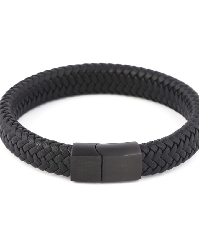 Weaved Leather Black Bracelet