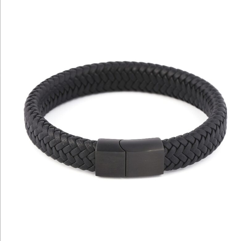 Weaved Leather Black Bracelet