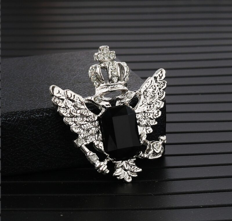 Men's Brooch - Silver Black Stone