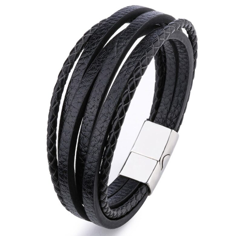 Handmade Leather Bracelet Black - Image 2